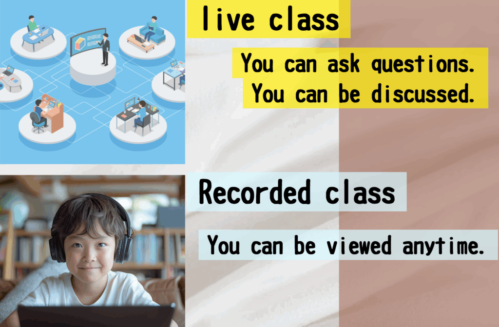 Compare lesson formats (live vs. recorded)