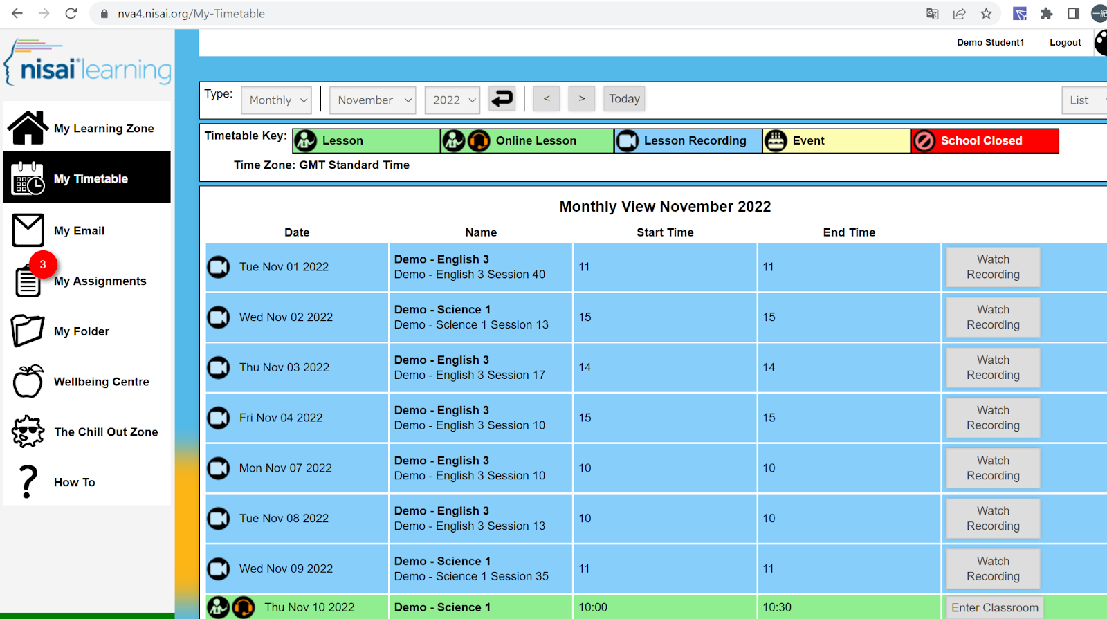 Recording and weekly assignments for repeated practice