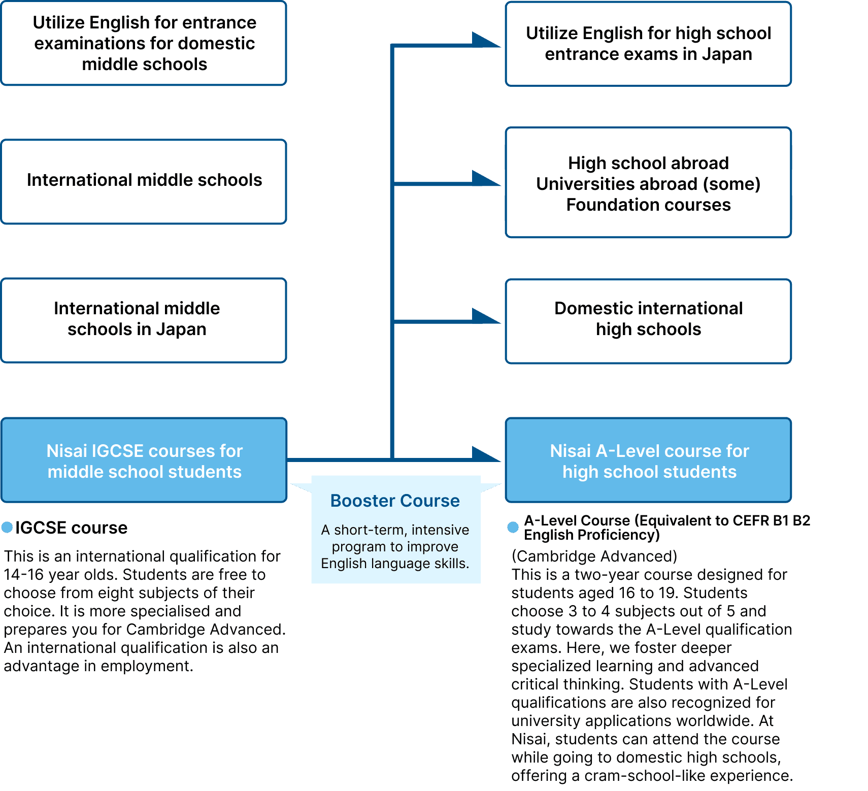 Pathways after completing the  IGCSE course for middle school students