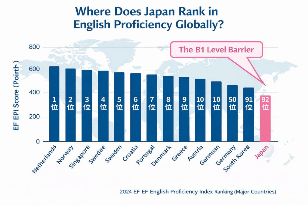 What is the average English level of Japanese people? Understanding the current CEFR level compared to the rest of the world